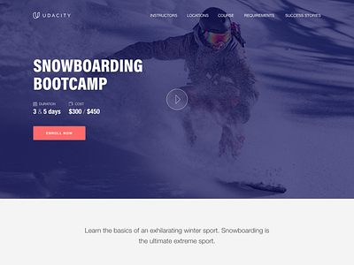 Snowboarding Bootcamp - Landing Page education landing page snowboarding udacity web