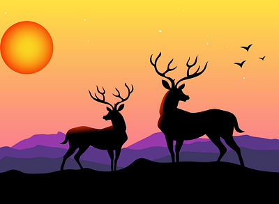 Deer Landscape Illustration deer deer logo deers design flat illustration landscape landscape design landscape illustration logo ui ux vector vector art vector illustration vectors