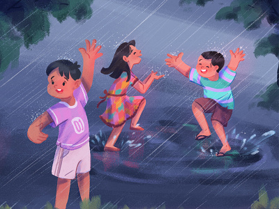 !Happy Day! art artist on dribbble characterdesign childhood children playing childrens illustration december illustration design digital illustration editorial illustration illustration illustrator indian characters indian seasons kids characters kids illustration magazine art picturebook rainyday illustration seasons illustrations