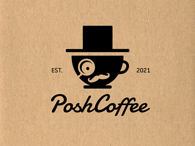 Posh Coffee - Logo branding character coffee coffee cup coffee shop design graphic design icon illustrator logo minimal monocle moustache mug posh tophat ui vector