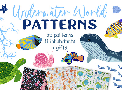 Underwater world pattern seahorse vector