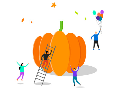 Little people are happy about autumn. autumn day design fall flat halloween happy harvest icon illustration leaf leaves man october people person pumpkin thanksgiving vector woman