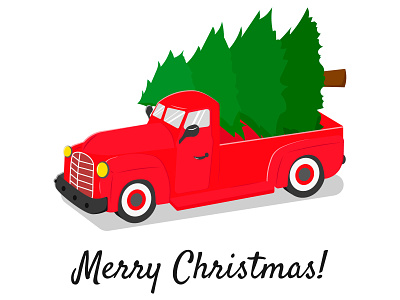 Christmas truck car celebration christmas design fir-tree flat green happy icon illustration merry mood red spruce style tree truck vector winter xmas