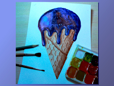 Cosmic ice cream cone abstract aquarell art brush colorful cone cosmic design fanasy hand drawn ice cream illustration paint paper sketch space stars universe waffle watercolor