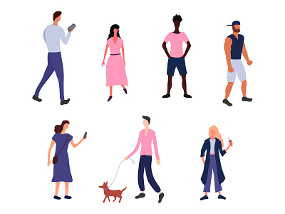 People illustration black coffee color design dog flat icon illustration life man muscular people phone sport style trendy vector walking white woman