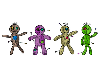 Voodoo dolls colorful curse doll dolls doodle fear halloween hand drawn horror icon illustration needle october scary sketch spooky voodoo voodoo doll witch witchcraft