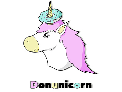 The logo for the donuts shop - "Donunicorn" brand branding cafe cute design donut donuts fantasy icon illustration logo logodesign magic pink shop typography unicorn unicorn logo vector