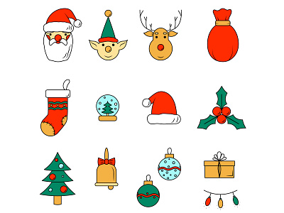 Simple Christmas icons 2020 bag christmas decoration deer design elf garland gift holiday holly illustration logo new year party santa stocking tree winter xmas