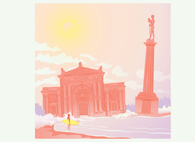 Amerikanka - illustration belgrade beograd clouds drawing dream fantasy gradient illustration music art pink surf surfing