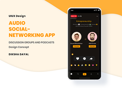 Audio Social Networking App Design app design audio social media casestudy design live groups minimal podcasts research social media design ui ui design user experience ux
