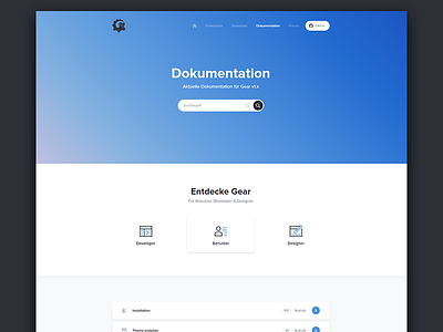 Gear CMS Documentation Home Layout admin cms documentation gear interface landing svg web