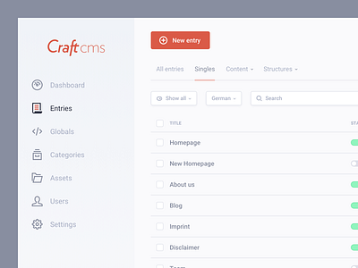 Craft CMS Redesign admin cms craft dashboard form freebie interface table ui