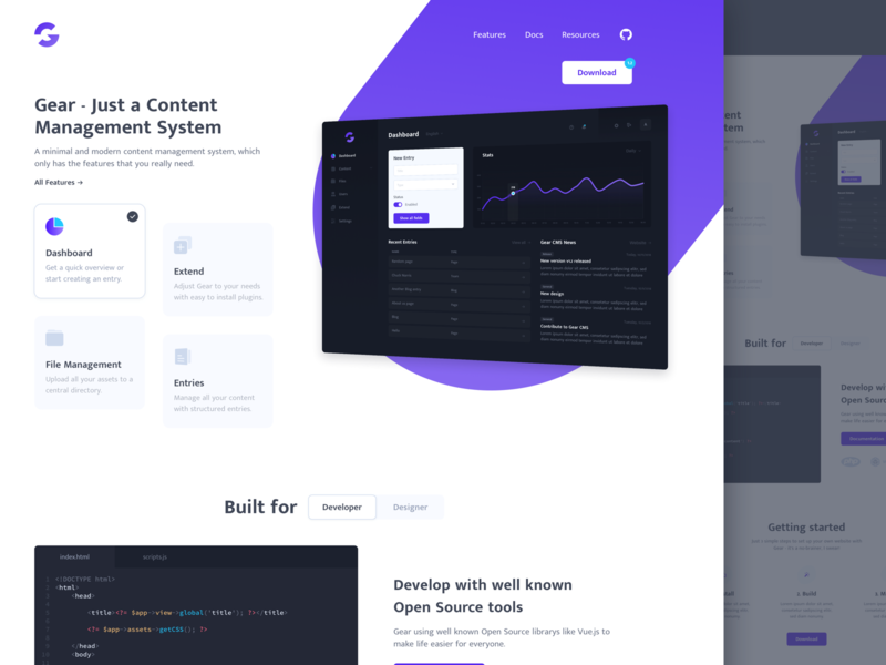 Gear Home page cms code dashboard editor home home page interface ui user interface ux web website