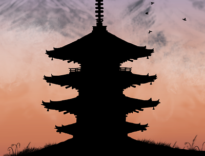 Japanese Pagoda Digital Art architecture artwork digital art digital painting hand drawn illustration japanese culture krita pagoda