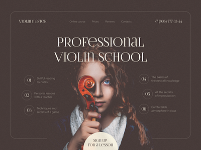 Violin Master Landing Page clean concept courses design landing landing page minimal mockup online courses pastel ui ux web web design