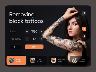 Laser Interface for tattoo removal app app design application design orange ui ui design user interface ux