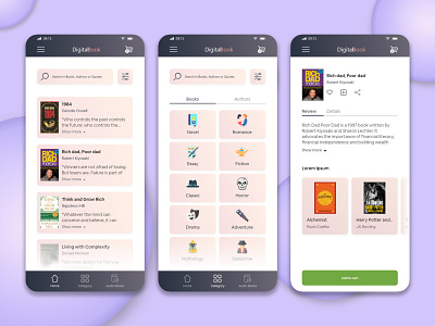 Mobile "Digital Book" App UI/UX Design app app design application audiobook audiobooks authors books bookshop bookstore clean concept design quotes ui uidesign uiux ux uxdesign uxui writers