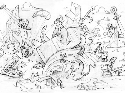 Fruite - Kite Surf - sketch blackwhite character illustration illustrator ocean sketch wather