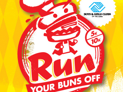Run Your Buns Off badge burger logo