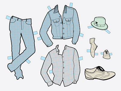 Paper Doll Fella hipster illustration set