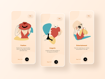 Onboarding Fashion app color creative design illustration interaction minimal mobile onboarding ui ux