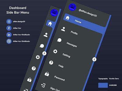 Dashboard Side Bar Menu graphic design ui