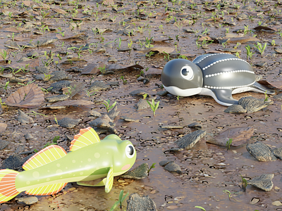 Toys on mud ground