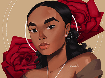 Anamarelis x roses 2d anime beautiful girl black girl brown skin character character design colorful curls curly hair cute design flowers geometric illustration latina melanin portrait procreate roses