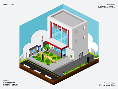 Universitas Potensi Utama building flat ilustration illustration indonesia isometric isometric art isometric design medan sumatera utara