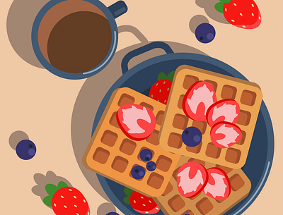 Waffles blueberry breakfast design food illustration strawberry vector vectorart waffles
