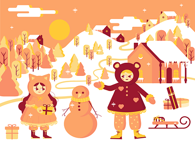 Winter fairy tale boy christmas digital art girl illistration illustrator vector illustration winter