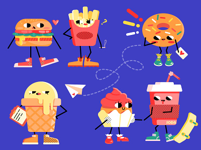 Junk food club burger cupcake digital art donut food fries icecream illustration soda teens vector illustration vectorart