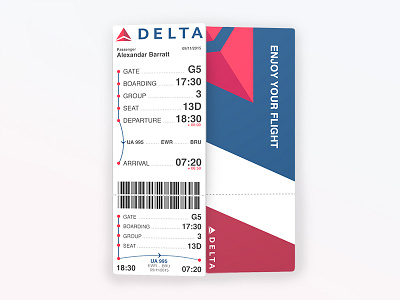 Delta Airlines Boarding Pass // Redesign blue clean concept design flat print red redesign ux white