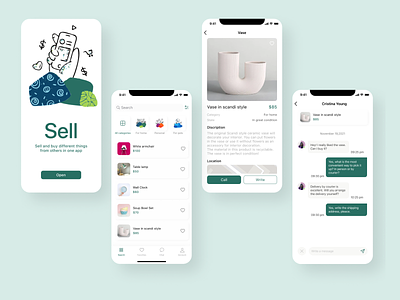 App for sell and buy unnecessary items app design icon illustration typography ui ux vector