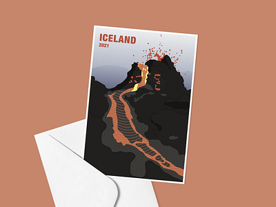 Volcano postcard from Reykjavik, Iceland dribbleweeklywarmup fagridalur iceland illustration illustrator postcard volcano