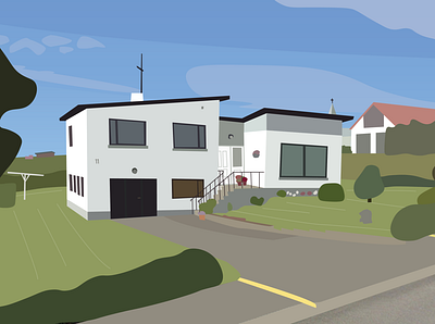 My friend's family house in Hvammstangi, Iceland garden home house hvammstangi iceland illustration illustrator small town