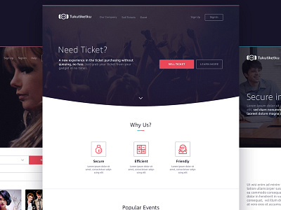 Ticketing Site dark event interface landing page layout ticket ui web website