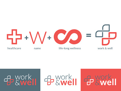 Work&Well Logo Redesign Process colors cross healthcare infinity logo material process w wellness