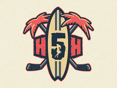 Hawaii 5-Hole Logo hawaii hockey hula logo palm tree sport logo sports surf board tropical wood