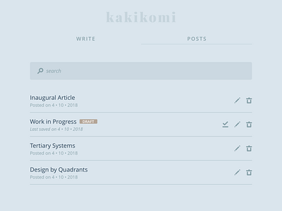 kakikomi - list blog interface kakikomi ui writing