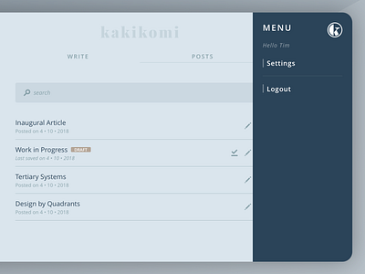 kakikomi - menu blog interface kakikomi menu nav ui writing