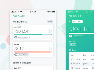 Allowance - home budgeting interface mobile money responsive ui ux