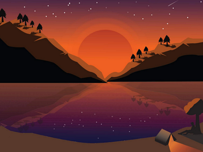 Flat design sunset illustrator flat design