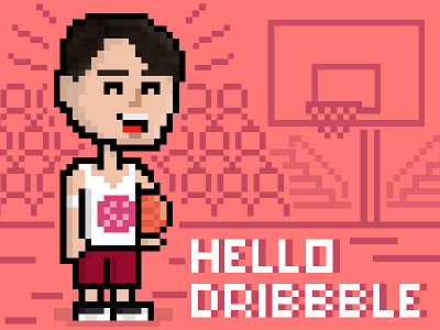 Hello Dribbble! basket character debut dribbble newbie pixel