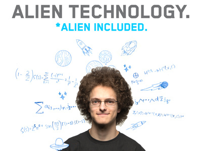 Alien technology advertisement alien doodles flying saucer