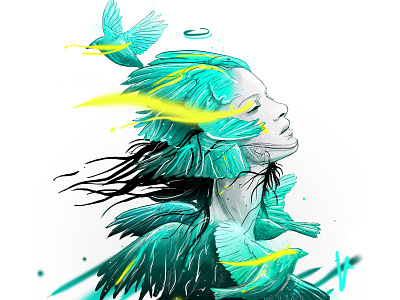 FOLK OF BIRDs beautiful girl bird birds design digitalart illustration merchant setole tosca woman