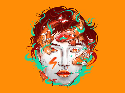 ORANGE - KOI beautiful girl digitalart face fish flavour illustration koi fish merchandise orange setole vape woman