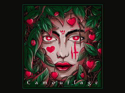 Camouflage album art album cover beautiful girl camouflage designforsale digitalart illustration love merchandise music art red setole woman