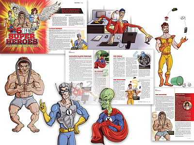 Magazine illustration - 6 IT Super Heroes design illustration typography