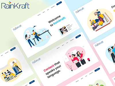 Rainkraft Website Redesign agency blue business growth consultancy corporate creative friendly green illustration minimal pink professional red simple design ui ux website white whitespace yellow